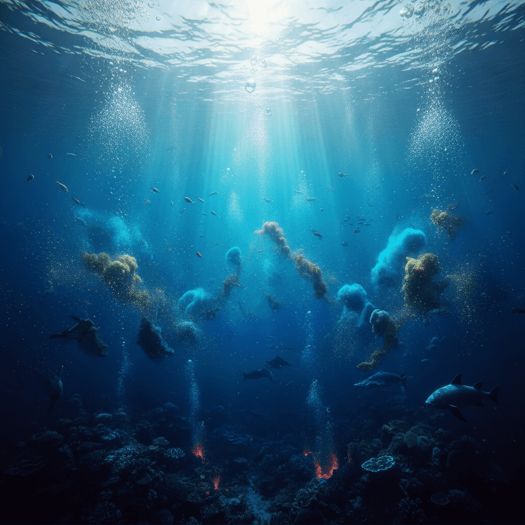 Peaceful underwater scene with soft blue light and gentle ocean currents